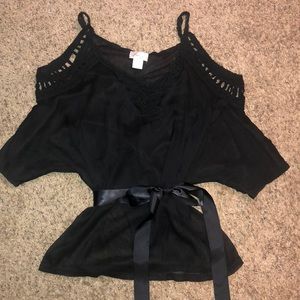 Freeway black sheer, crochet cold shoulder top